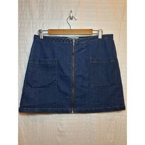 REFUGE L Large‎ Women's Juniors Zip Front Denim Mini Skirt Dark Wash